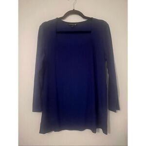 Antthony Royal Blue Long Sleeve Top Stretch Knit Classic Blouse NEW
